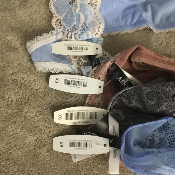 Lot of 4 ADORE Thongs Baby Blue, Grey, Brick Lace Detail Sz Xs - Picture 3 of 5